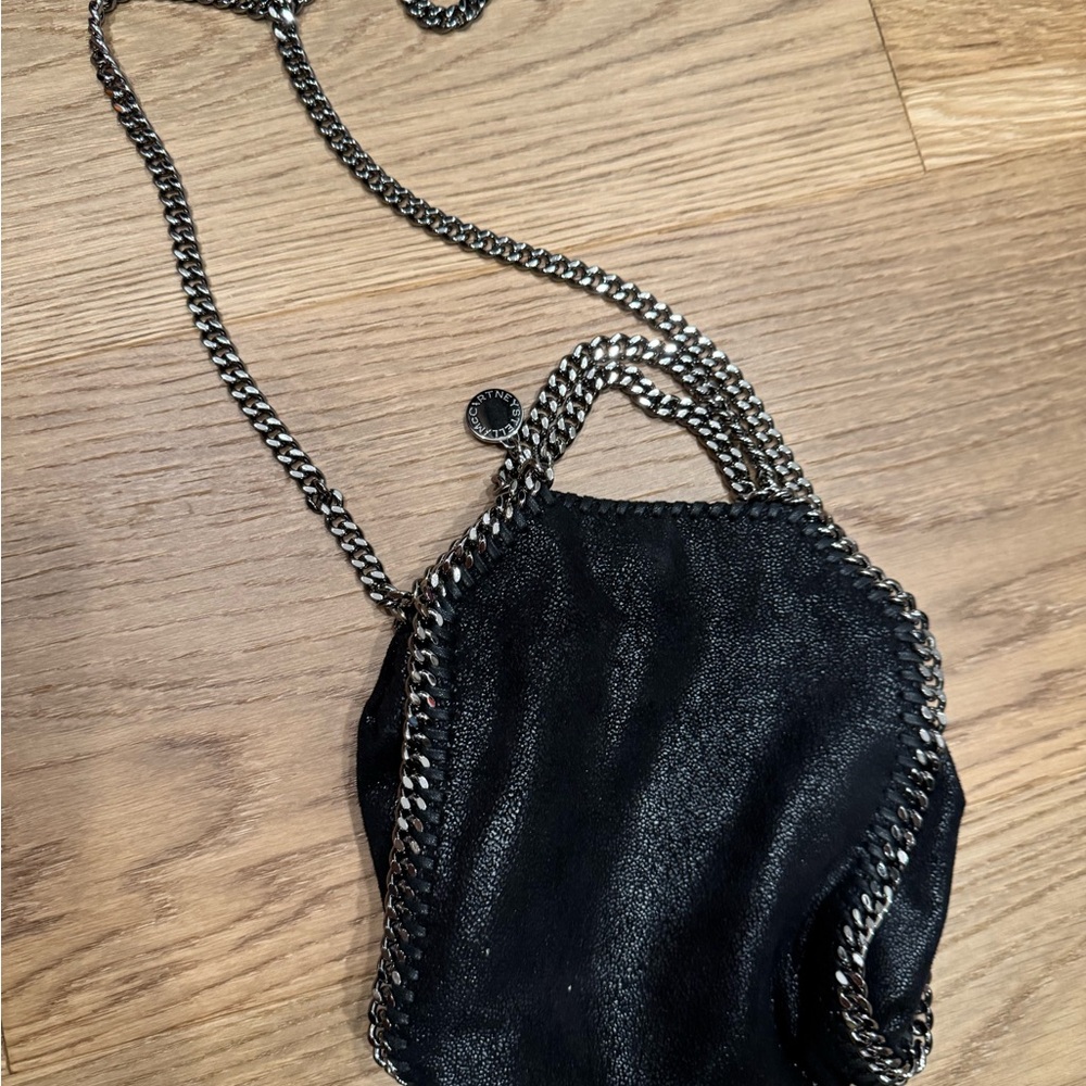 Stella McCartney Black tiny Falabella Crossbody Bag with Chain Detail